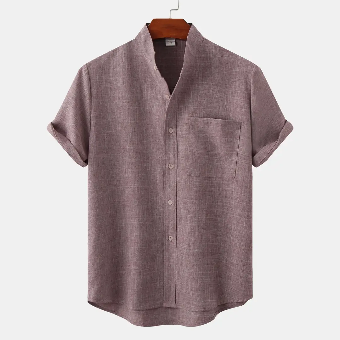 Men Solid Color Cotton Linen Shirt Black Summer
