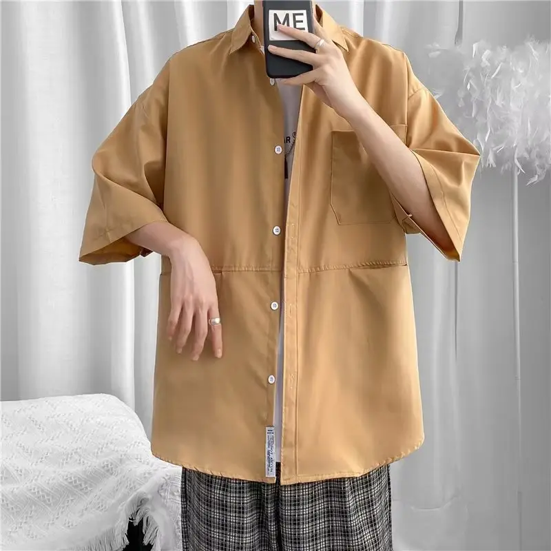 Men Loose Summer Short Sleeve Jacket Khaki M-1269