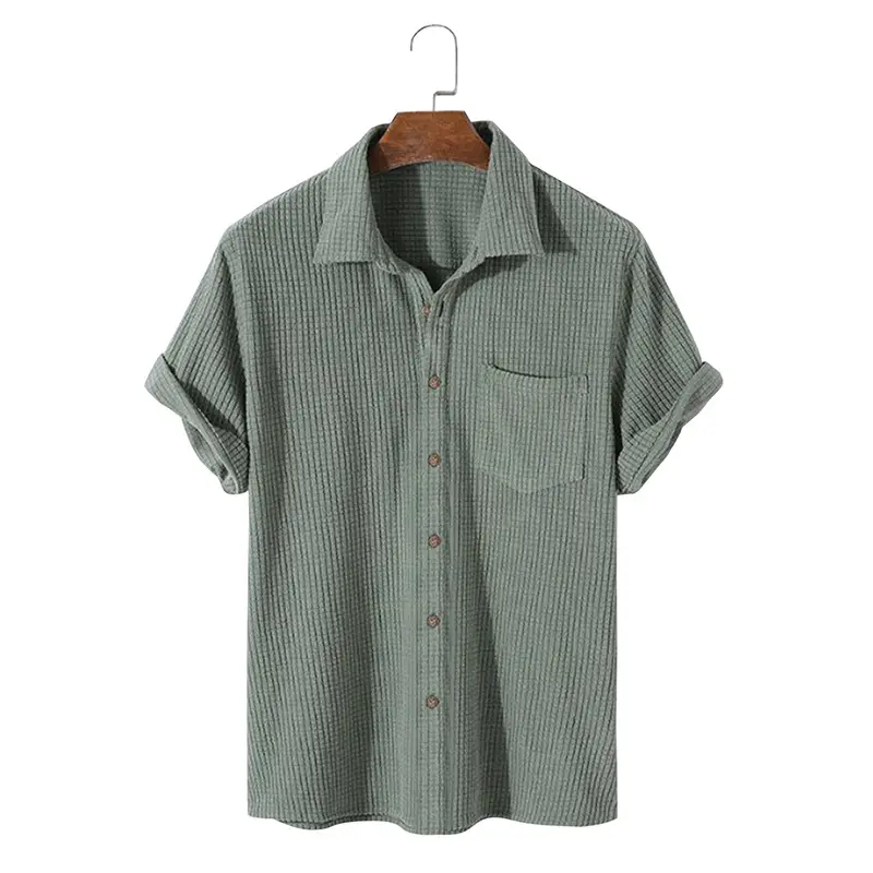 Men Waffle Lapel Shirt S-Green Summer 2025