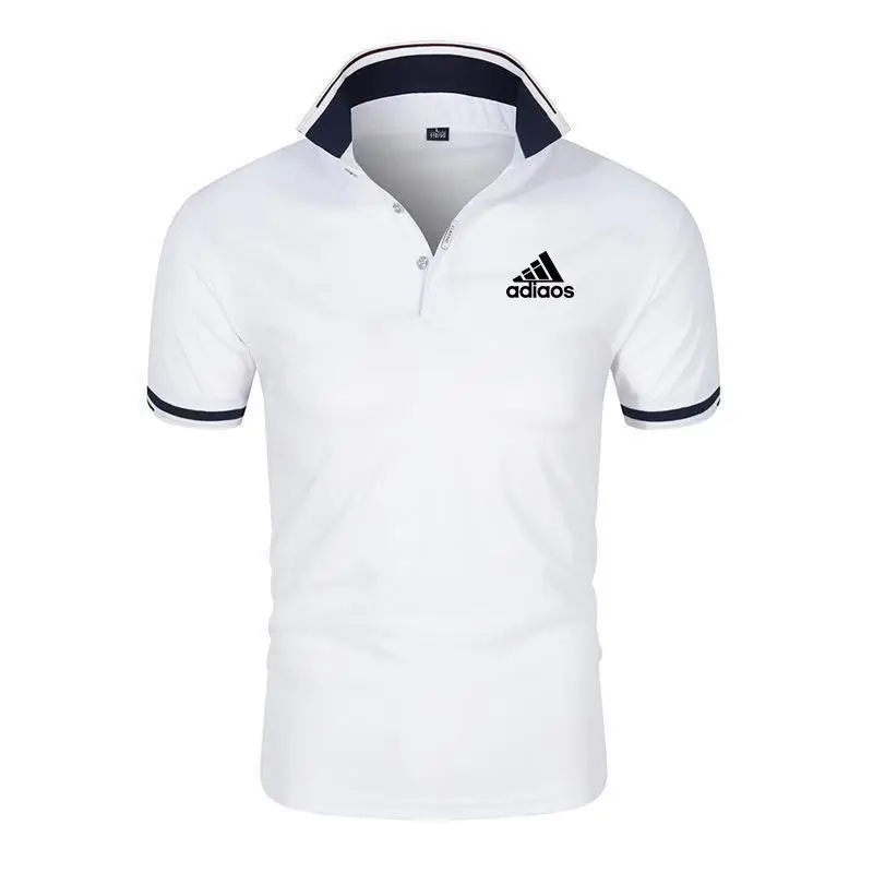 Men Printed Polo Shirt Summer Casual White Large