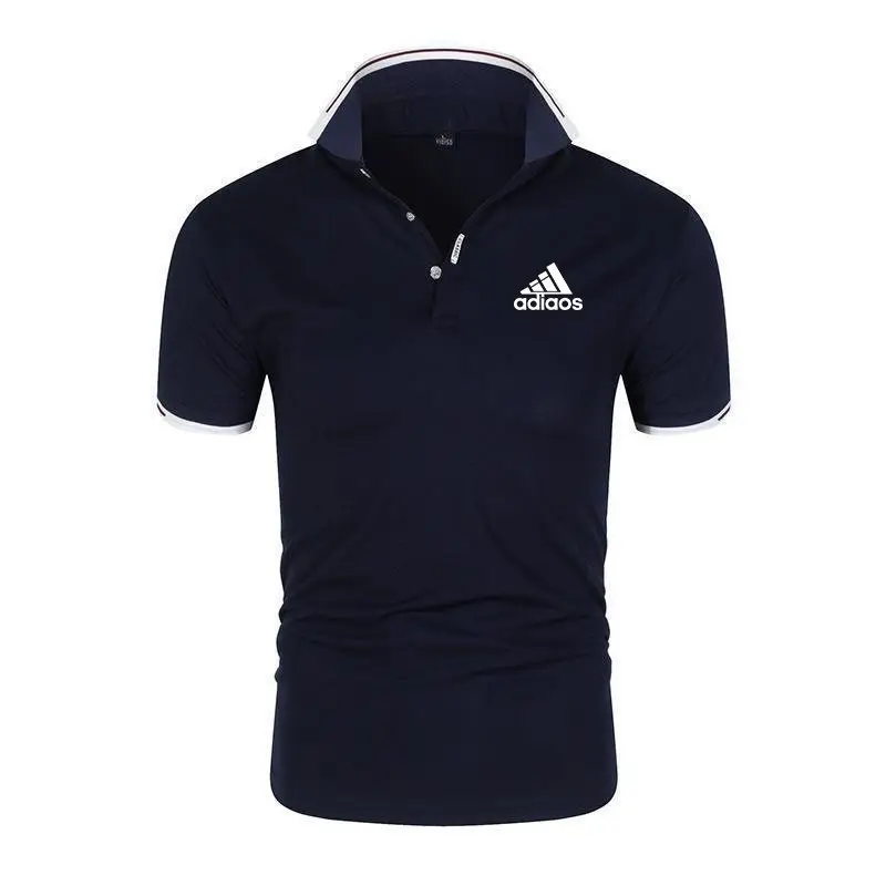 Men Printed Polo Shirt Summer Casual White Large