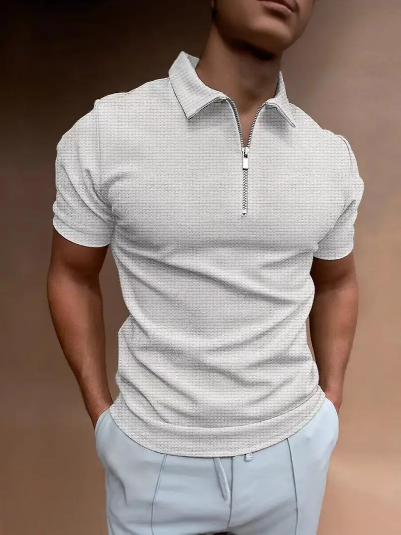 Men Slim Fit Polo Shirt White Summer