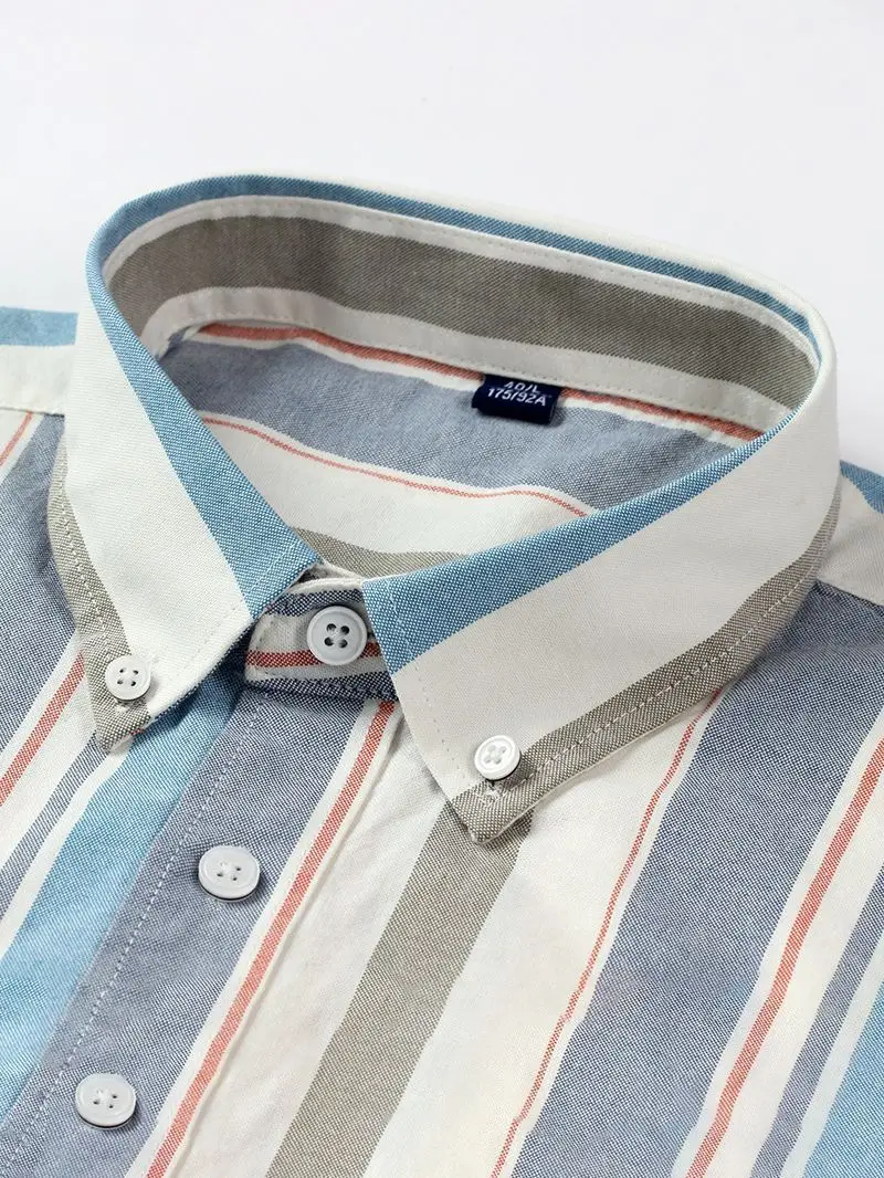 Plus Size Men Cotton Striped Long Sleeve Business Shirt