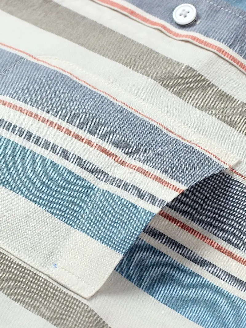 Plus Size Men Cotton Striped Long Sleeve Business Shirt