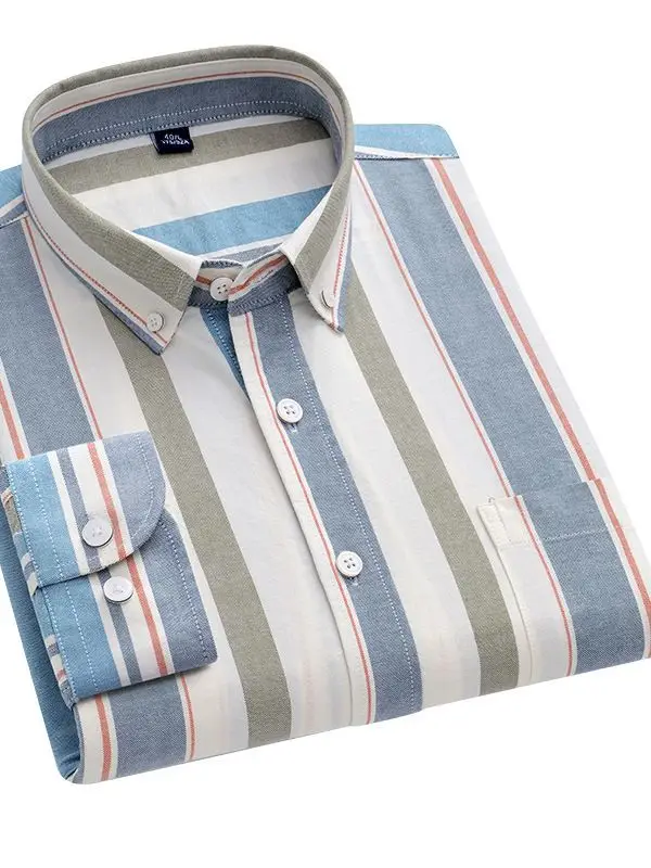 Plus Size Men Cotton Striped Long Sleeve Business Shirt