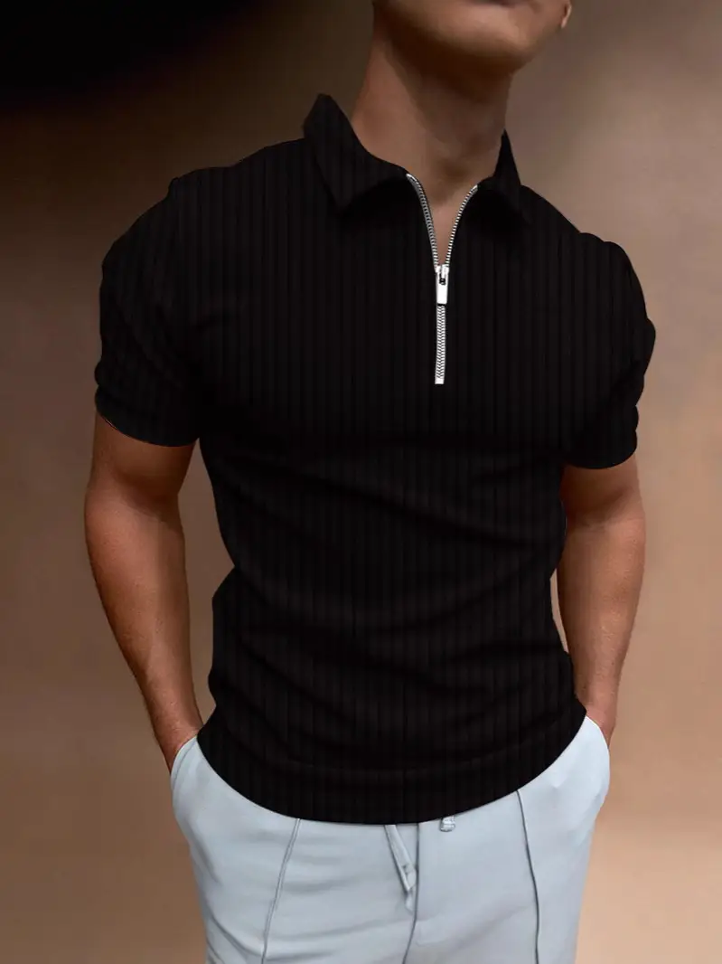 Men Slim Fit Polo Shirt Summer White Short Sleeve