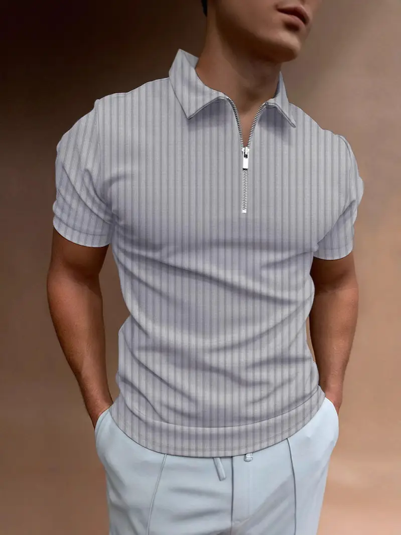 Men Slim Fit Polo Shirt Summer White Short Sleeve