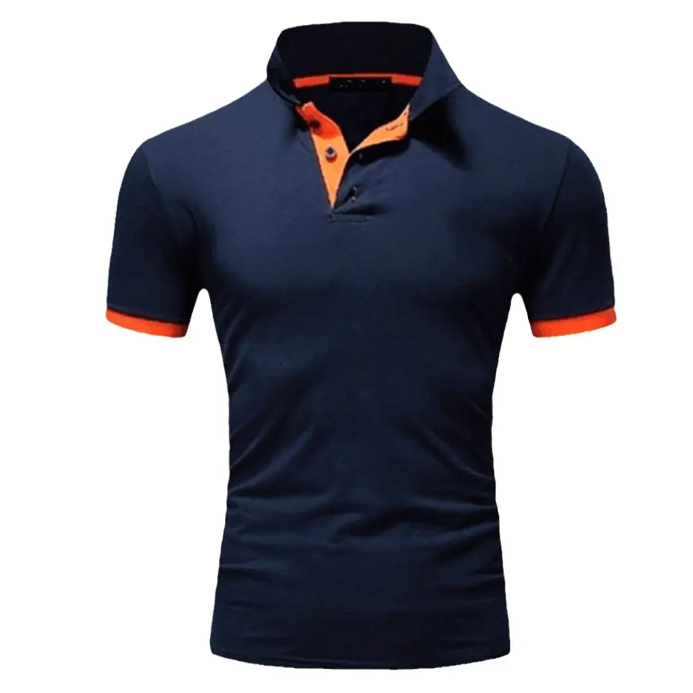 Men Solid Color Short Sleeve Polo T-Shirt Denim Blue Black Summer