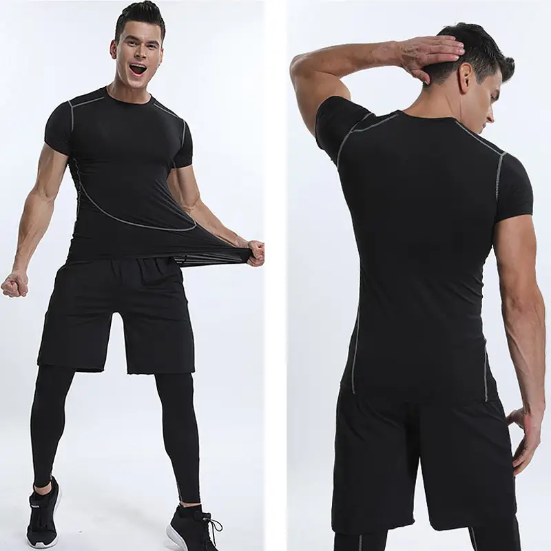 Men Short Sleeve Compression T-Shirt Quick Drying Gym Sports