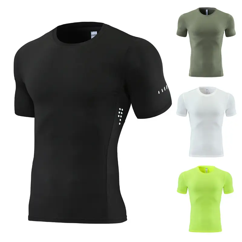 Men Compression Running T-Shirt Black Short Sleeve