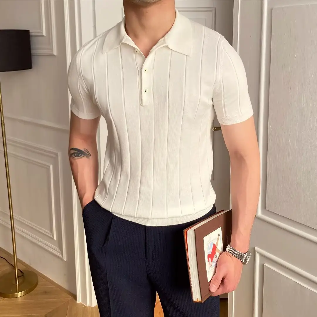 Men Black Ice Silk Polo Shirt Summer Casual