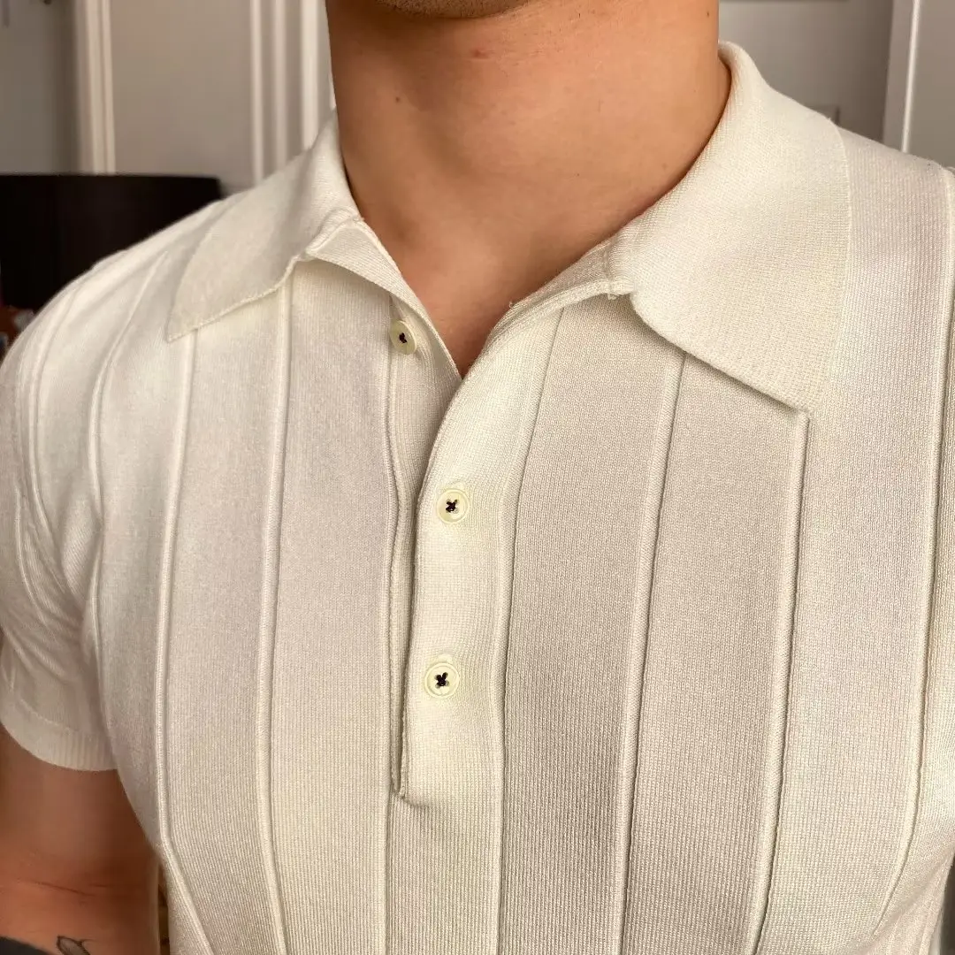 Men Black Ice Silk Polo Shirt Summer Casual