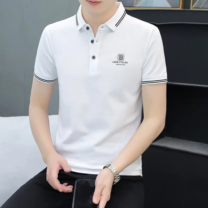 Men White Cotton Polo Shirt Short Sleeve Summer Stylish