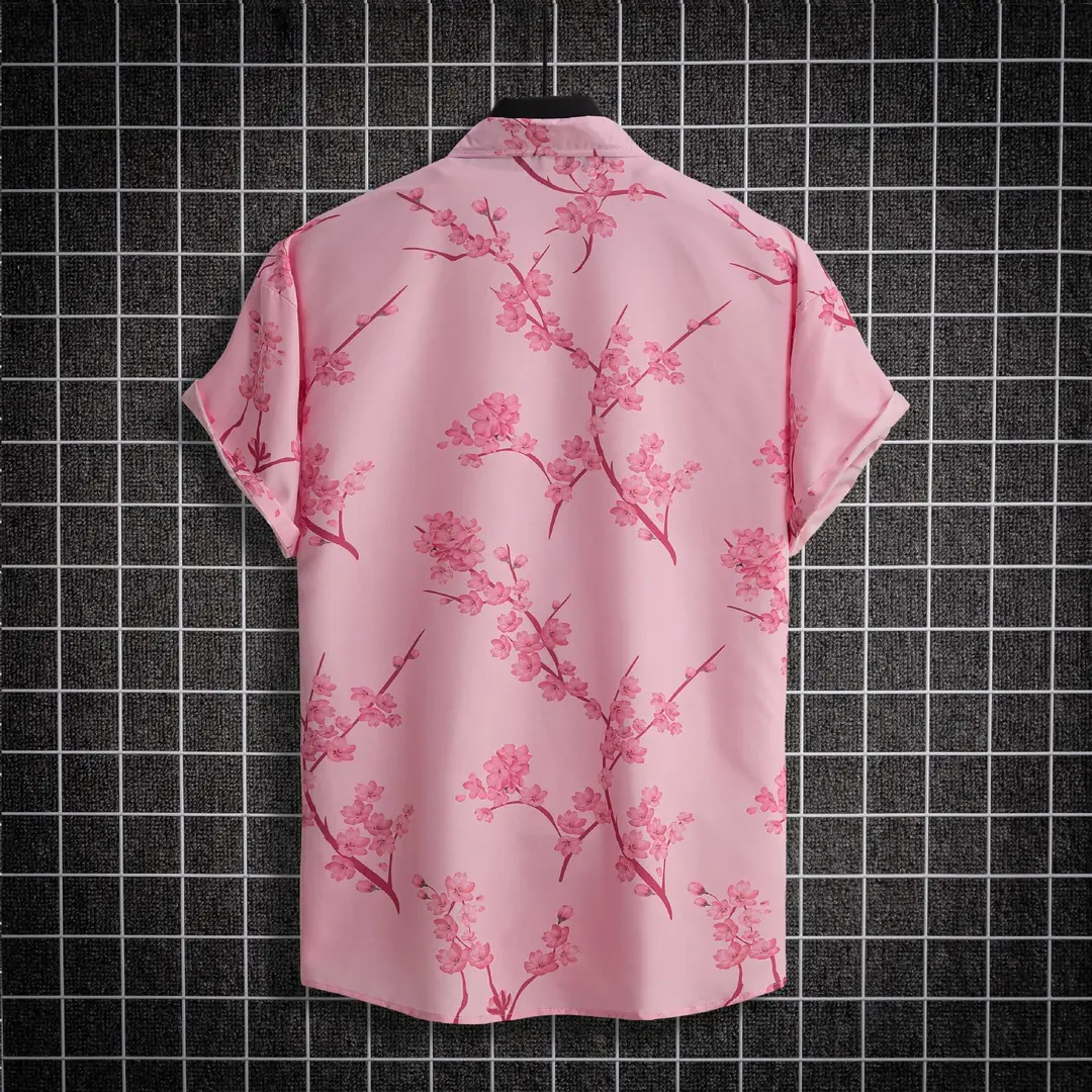 Men Pink Floral Short Sleeve Shirt New Trendy Style