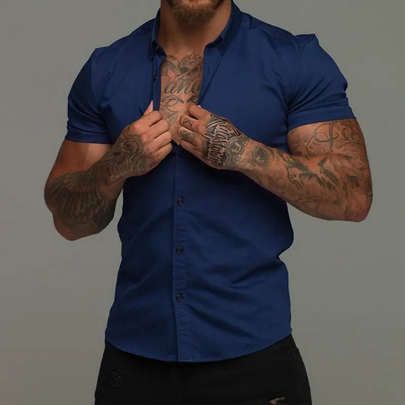 Men Stretch Short Sleeve Casual Shirt White Black Red Green Grey