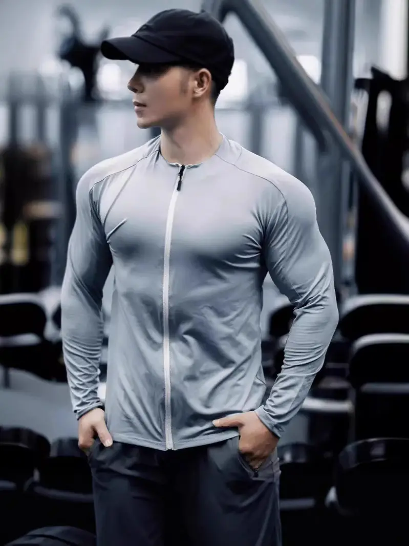 Men's Black Slim Fit Zipper Sports T-Shirt Autumn