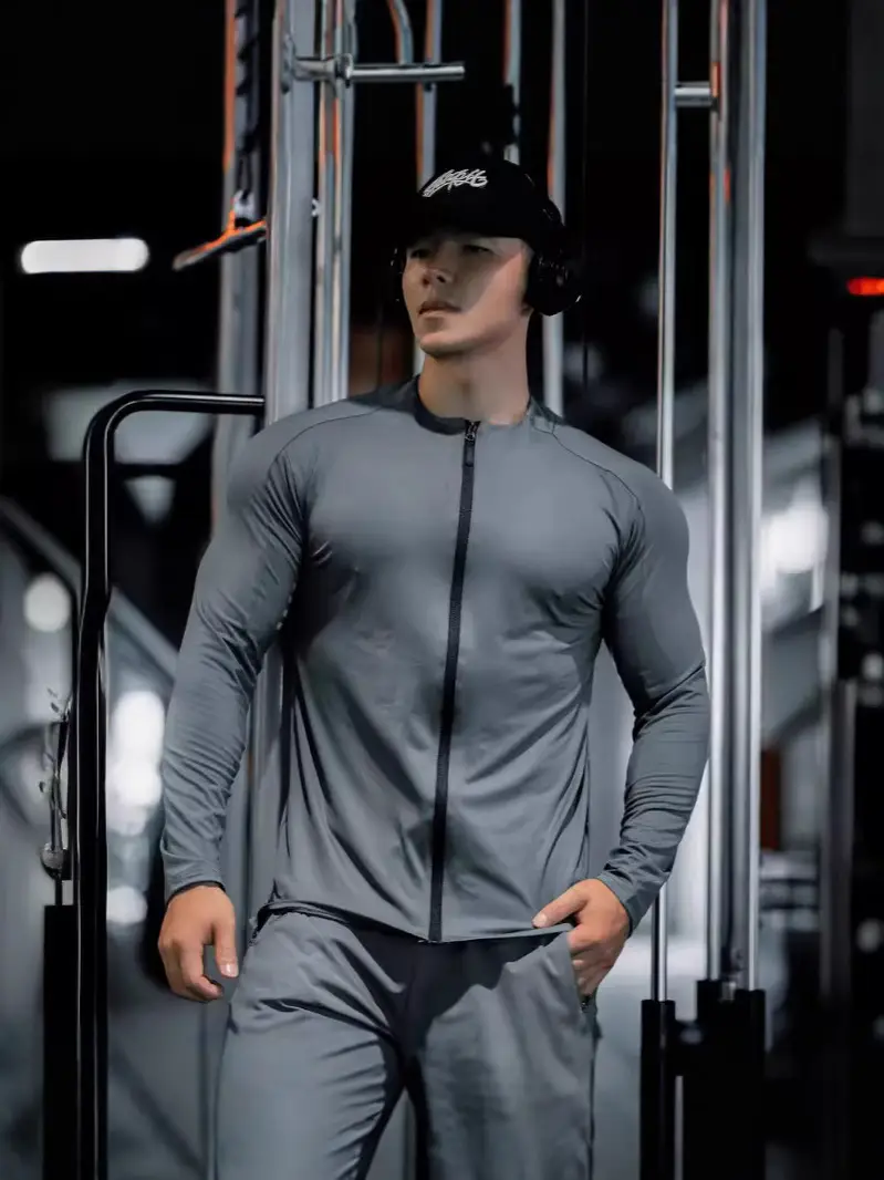 Men's Black Slim Fit Zipper Sports T-Shirt Autumn