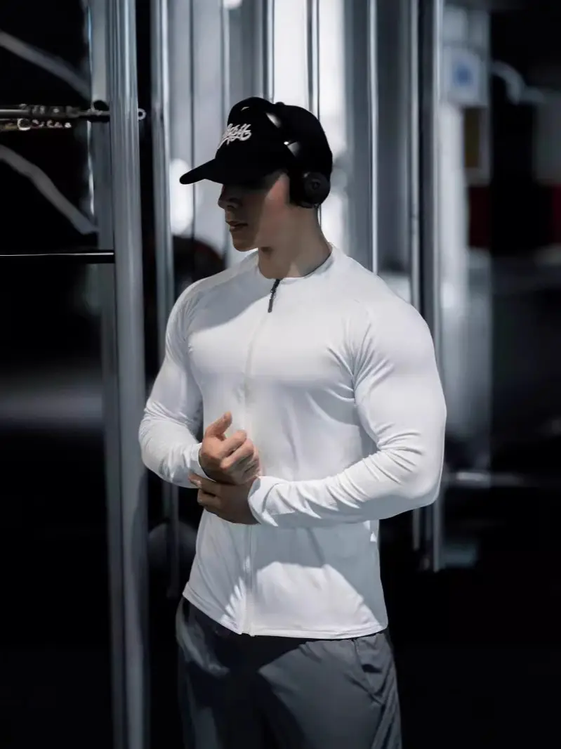 Men's Black Slim Fit Zipper Sports T-Shirt Autumn
