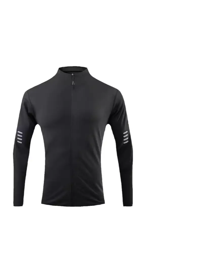 Men's Black Slim Fit Zipper Sports T-Shirt Autumn
