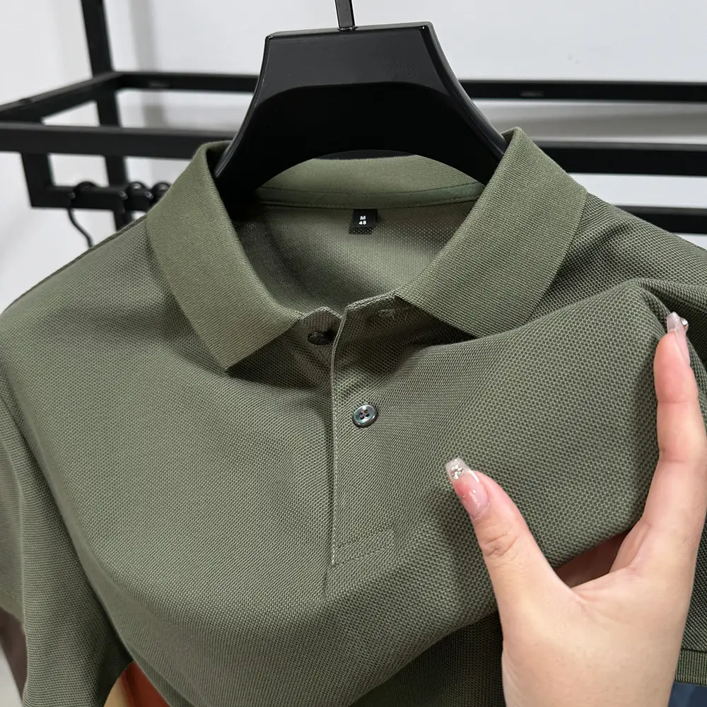 Men Black Heavy Polo Shirt Summer Business Casual