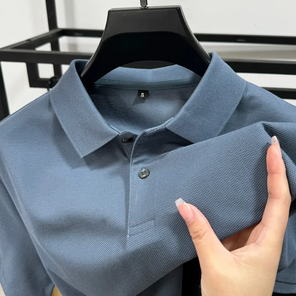 Men Black Heavy Polo Shirt Summer Business Casual