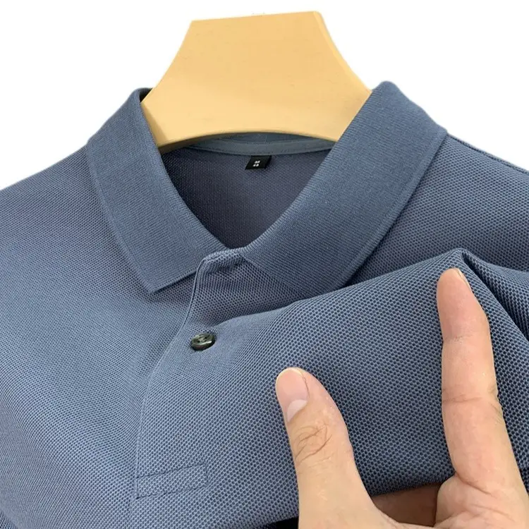 Men Black Heavy Polo Shirt Summer Business Casual
