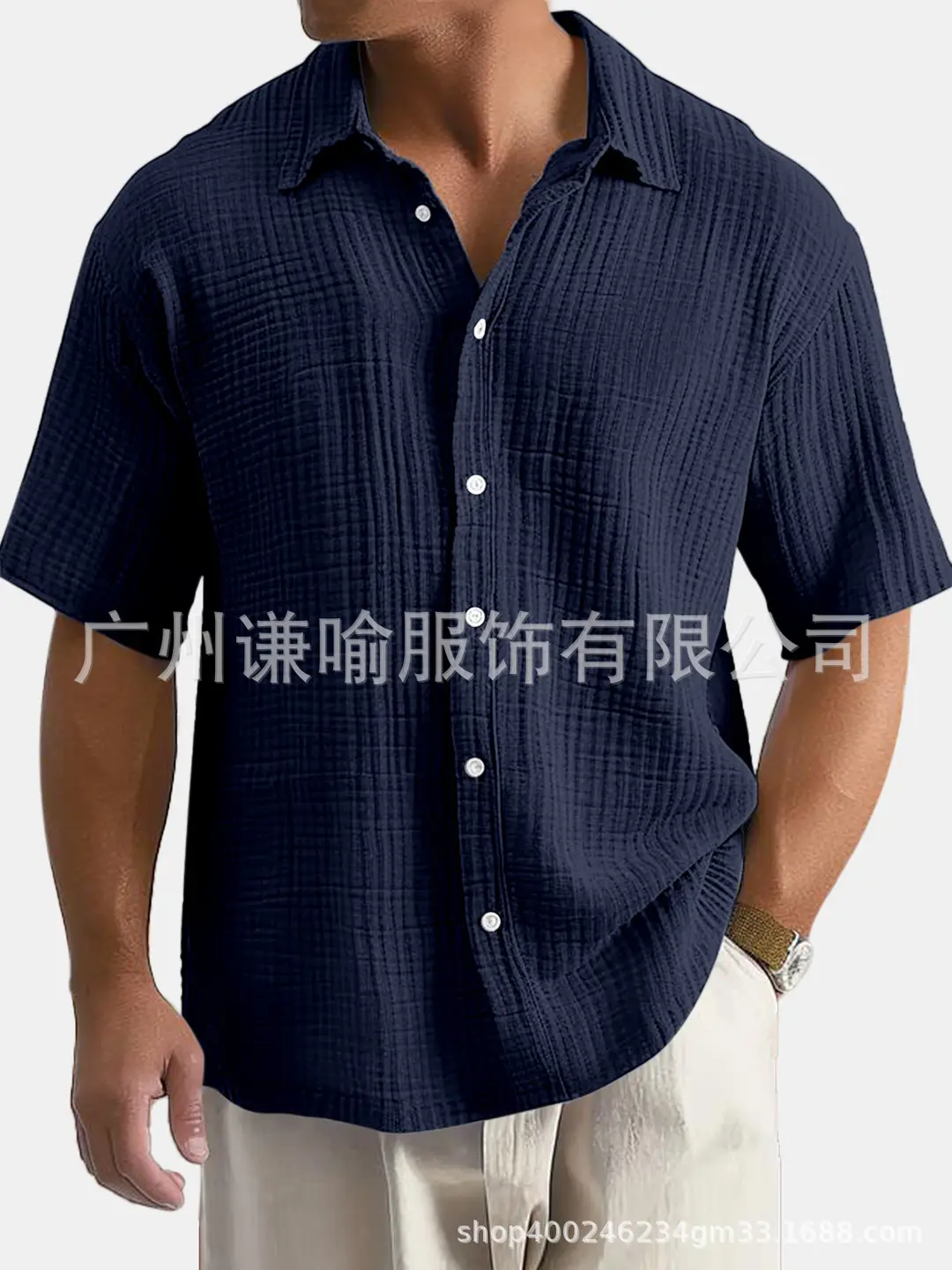 Men Sky Blue Cotton Button Down Shirt Summer Casual