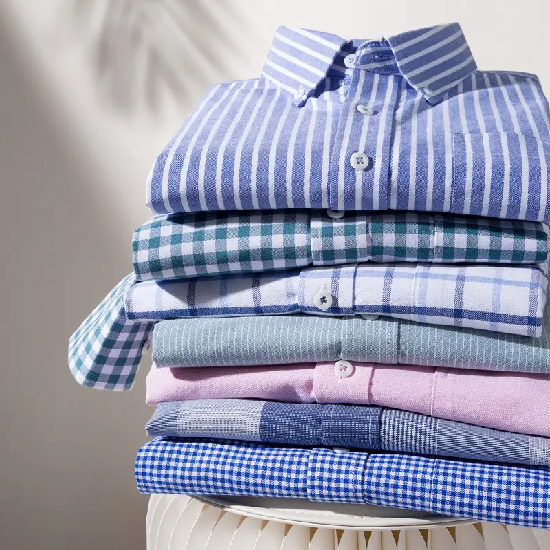 Men Loose Fit Cotton Plaid Long Sleeve Shirts