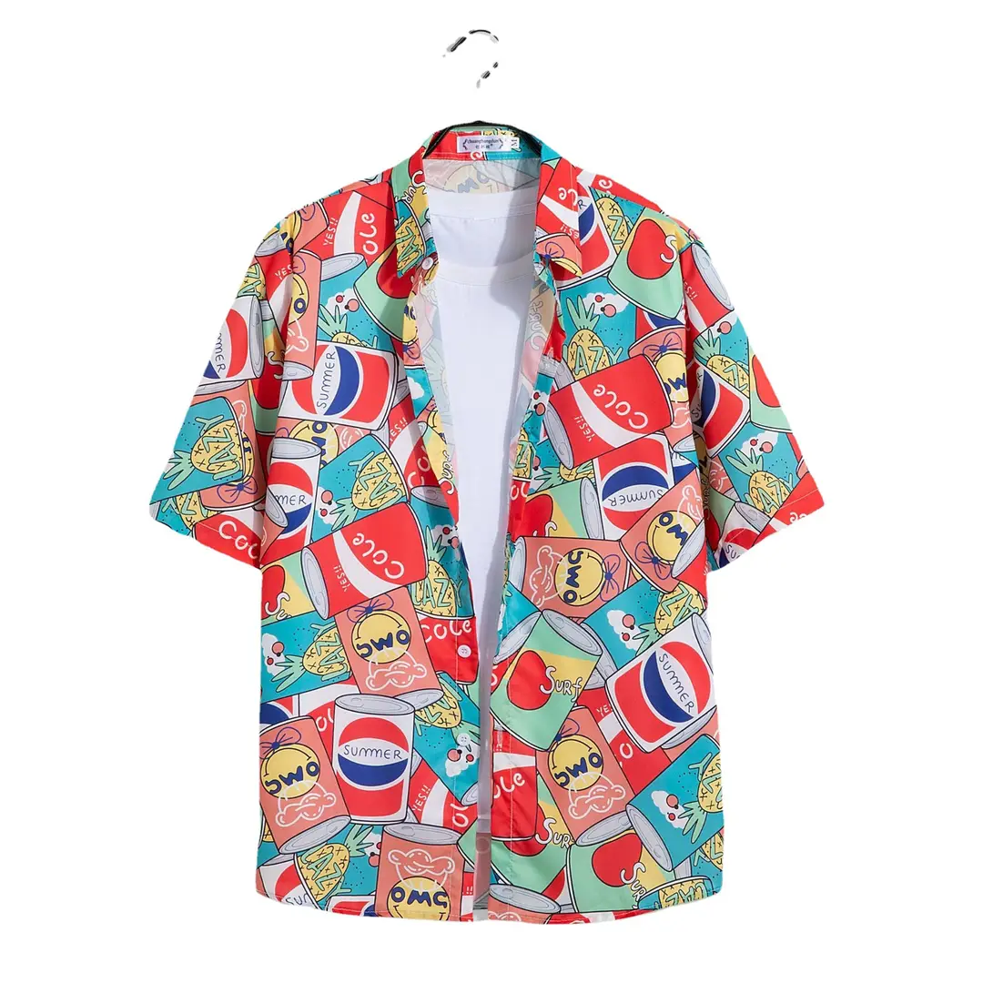 Men's Tropical Print Beach Suit Red Loose Plus Size