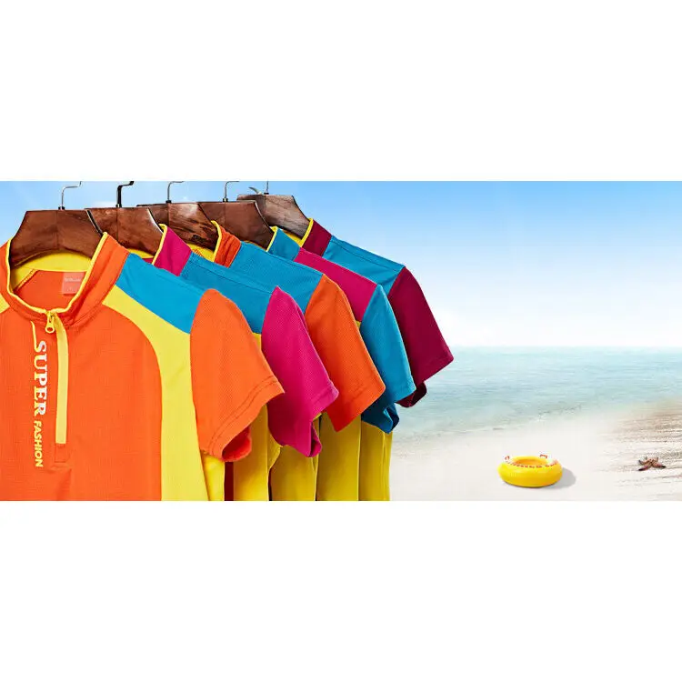 Men Women Summer Quick-Dry Semi-Zip Sports T-Shirt Orange Yellow