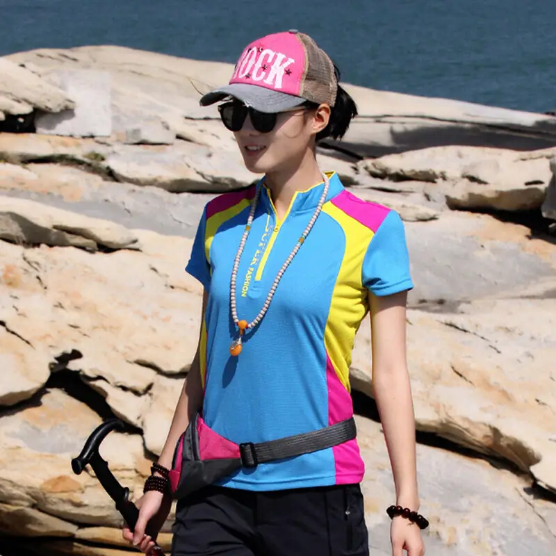 Men Women Summer Quick-Dry Semi-Zip Sports T-Shirt Orange Yellow