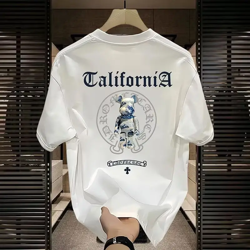 Men White Graphic T-Shirt Summer Streetwear