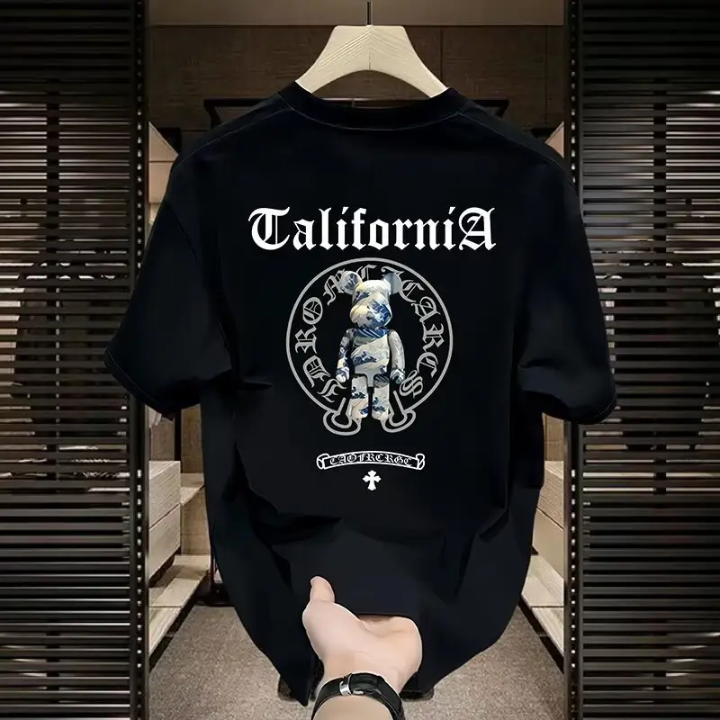 Men White Graphic T-Shirt Summer Streetwear
