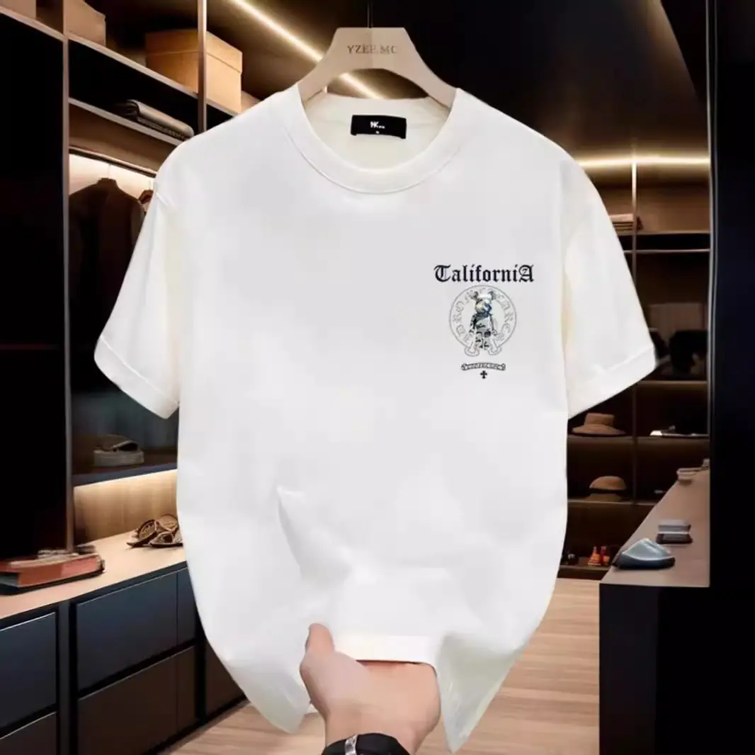 Men White Graphic T-Shirt Summer Streetwear