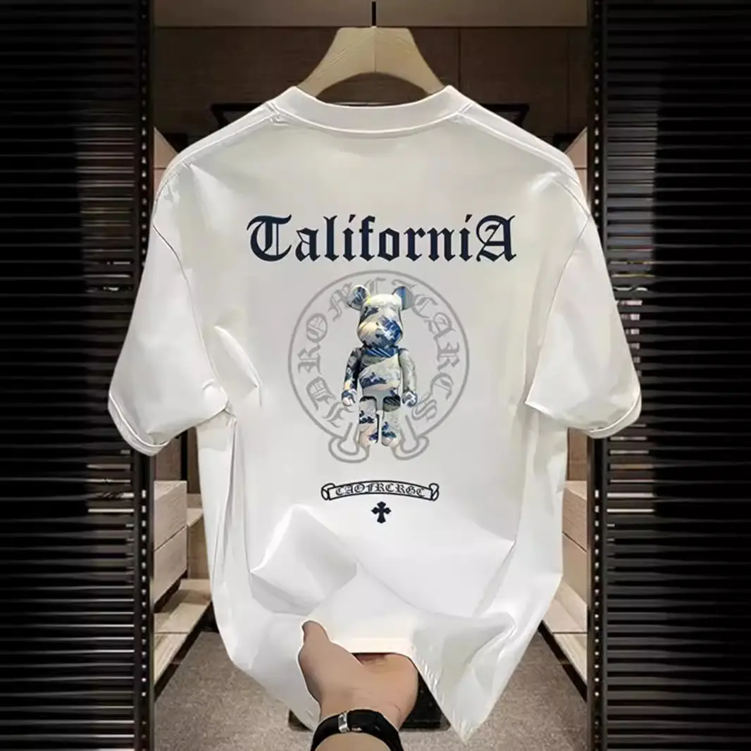 Men White Graphic T-Shirt Summer Streetwear