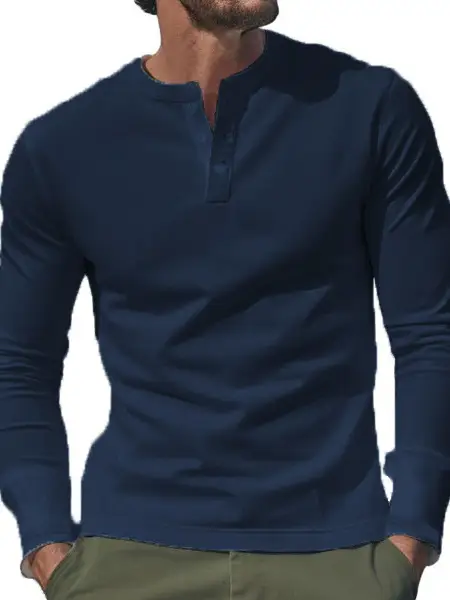 White Slim Fit Henley Shirt for Men Summer Casual