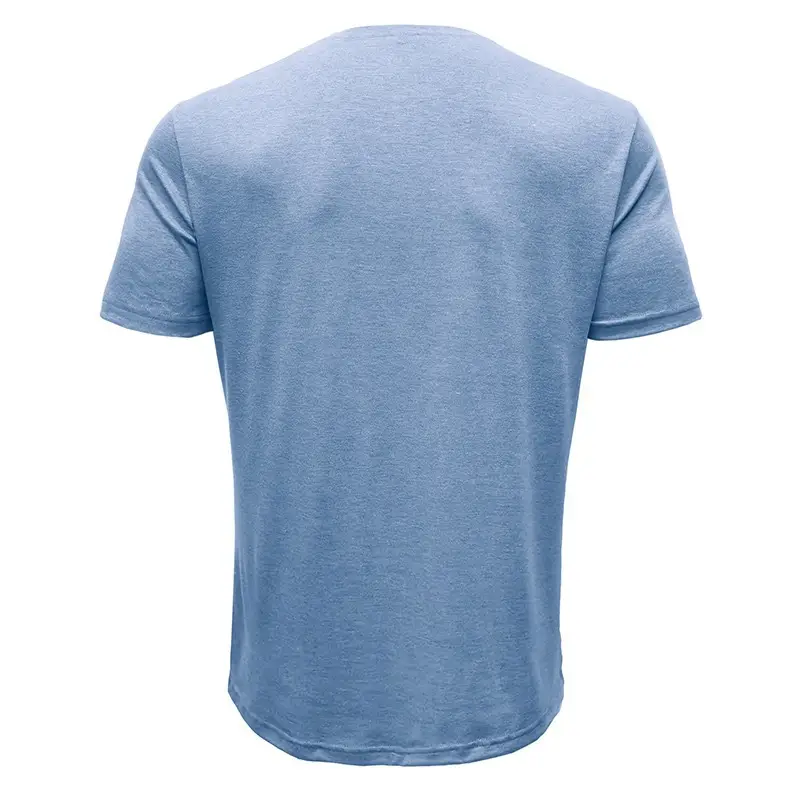 Men Henley T-Shirt Blue Short Sleeve Pocketed
