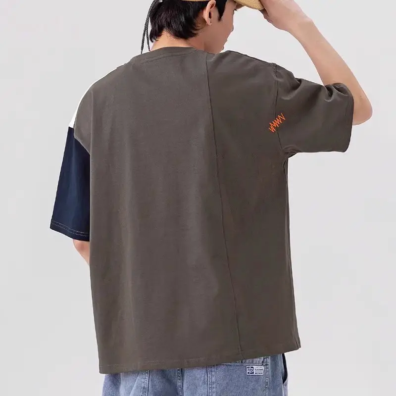 Men Cotton Contrast Stitch T-Shirt Loose Fit Summer
