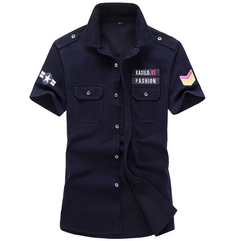 Men Military Style Short Sleeve Shirt Olive Green Plus Size