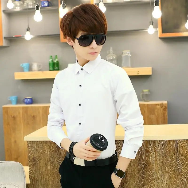 Men Slim Fit White Business Shirt Summer Office Wear