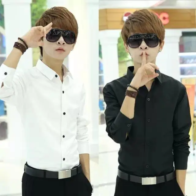Men Slim Fit White Business Shirt Summer Office Wear