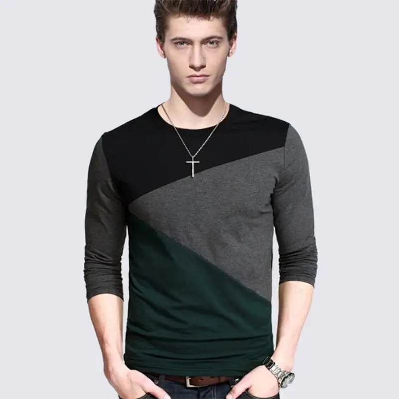 Men Long Sleeve Cotton Shirt Black Gray Autumn