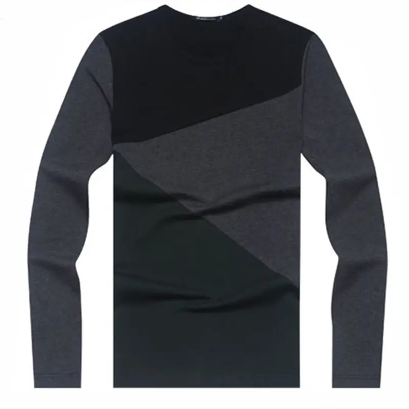 Men Long Sleeve Cotton Shirt Black Gray Autumn