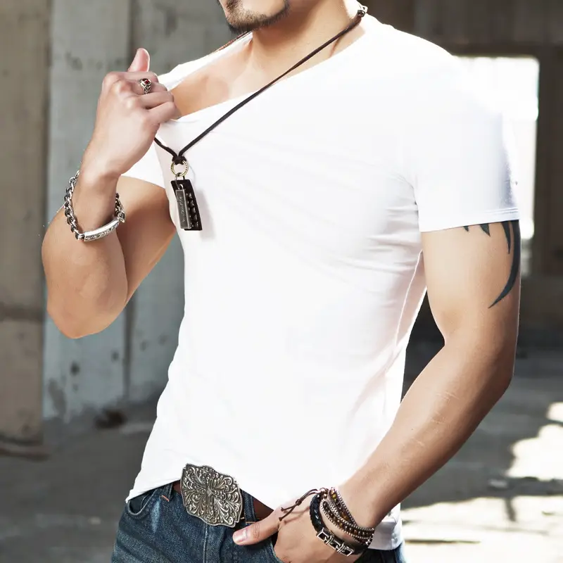 Men's V-Neck Tight Fit White T-Shirt