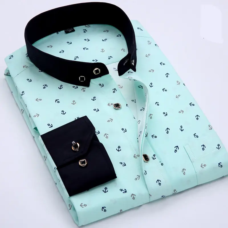 Men Navy Anchor Print Casual Shirt Large Size