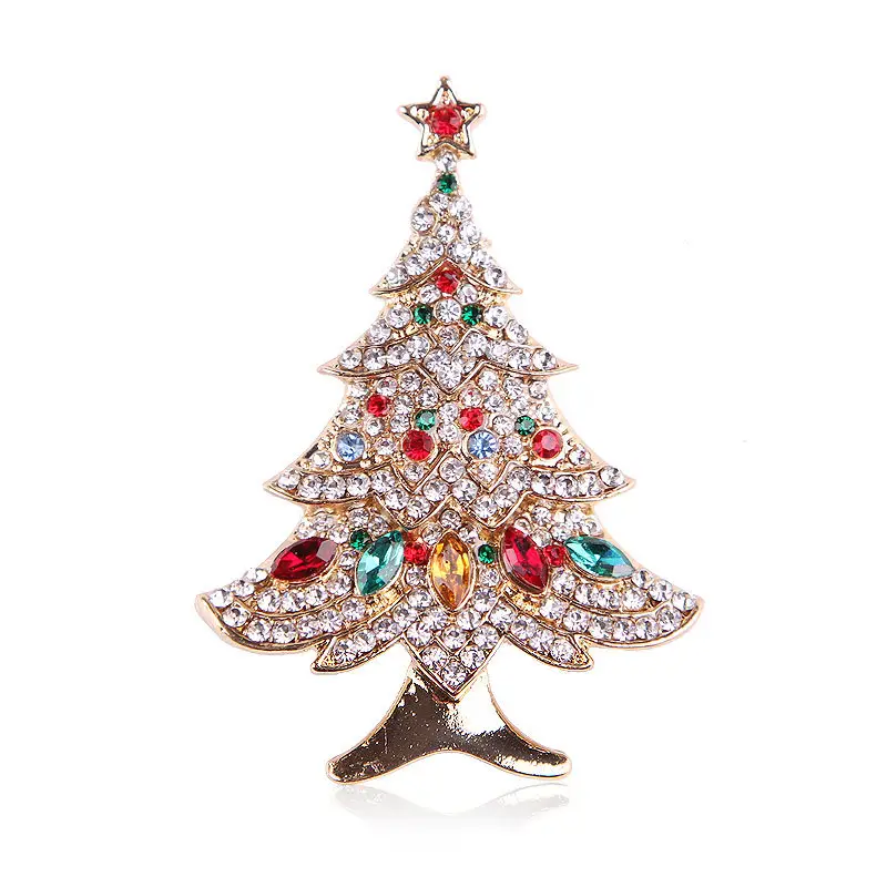 Christmas Tree Brooch with Rhinestones for Women