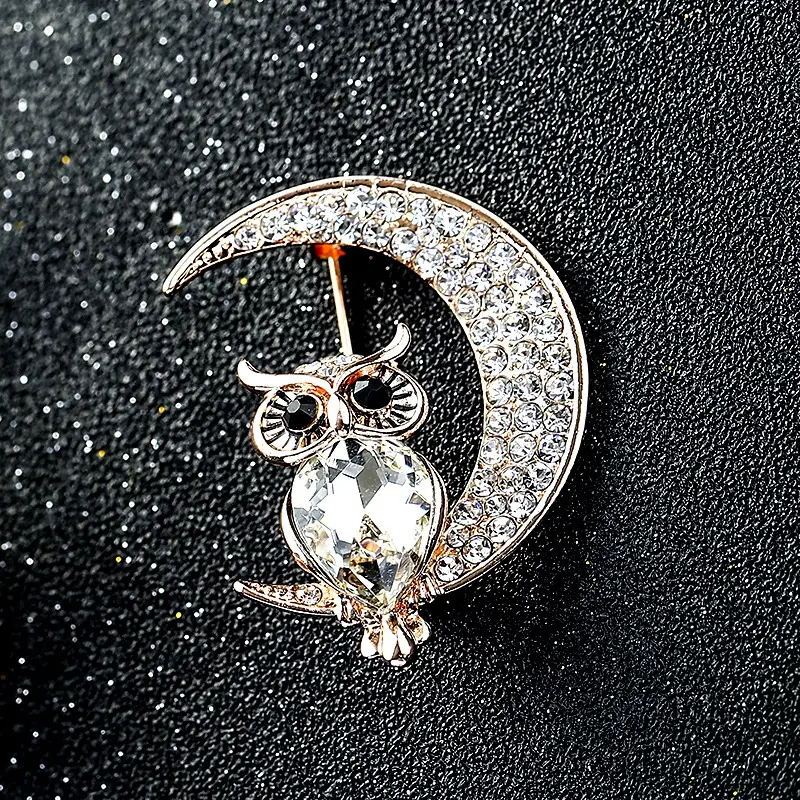 Owl Crystal Brooch Rose Gold Pakistani Women