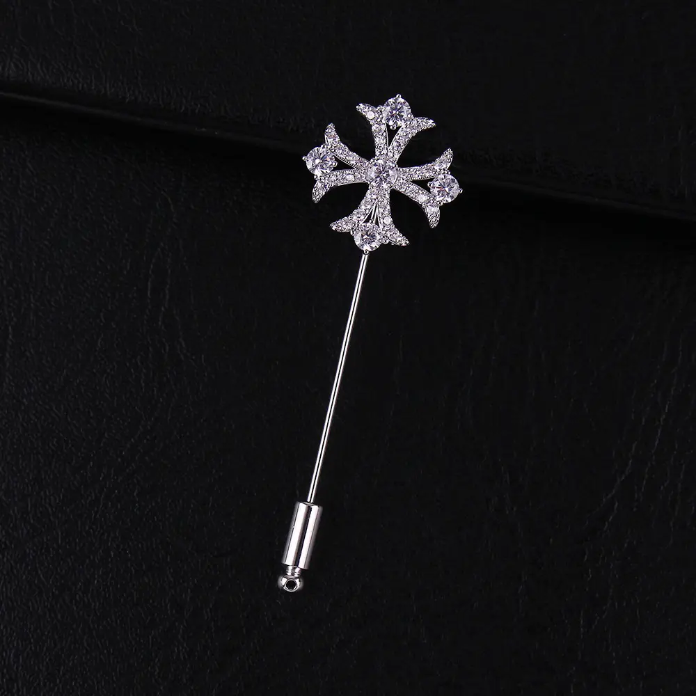 Crystal Cross Brooch Pin for Women Wedding Office Daily Wear
