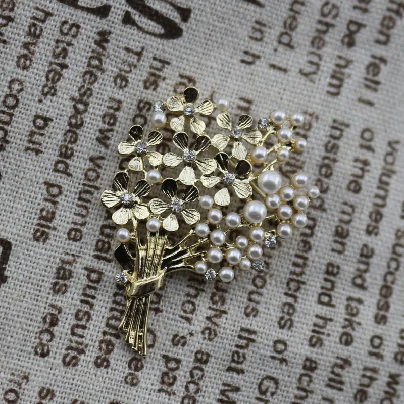 Golden Pearl Floral Brooch for Women