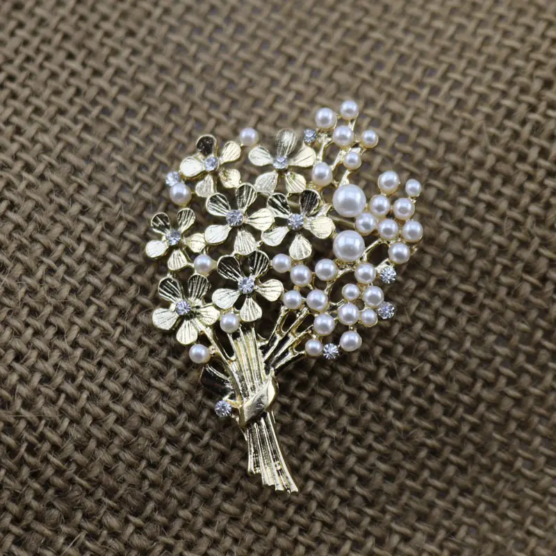 Golden Pearl Floral Brooch for Women